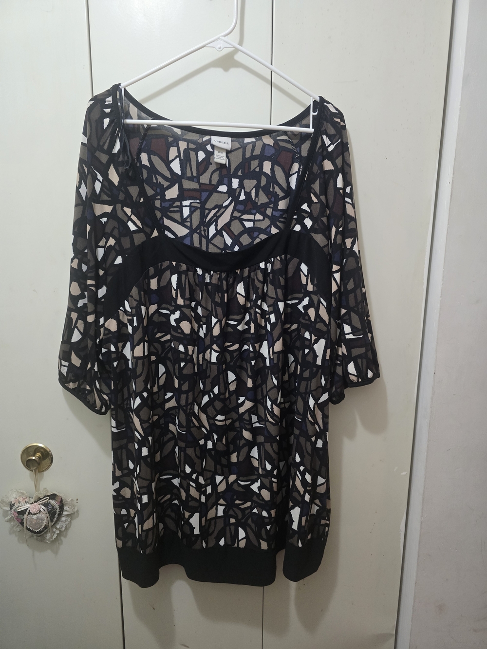 Venezia Black, Cream & Brown Abstract Print Tunic Top